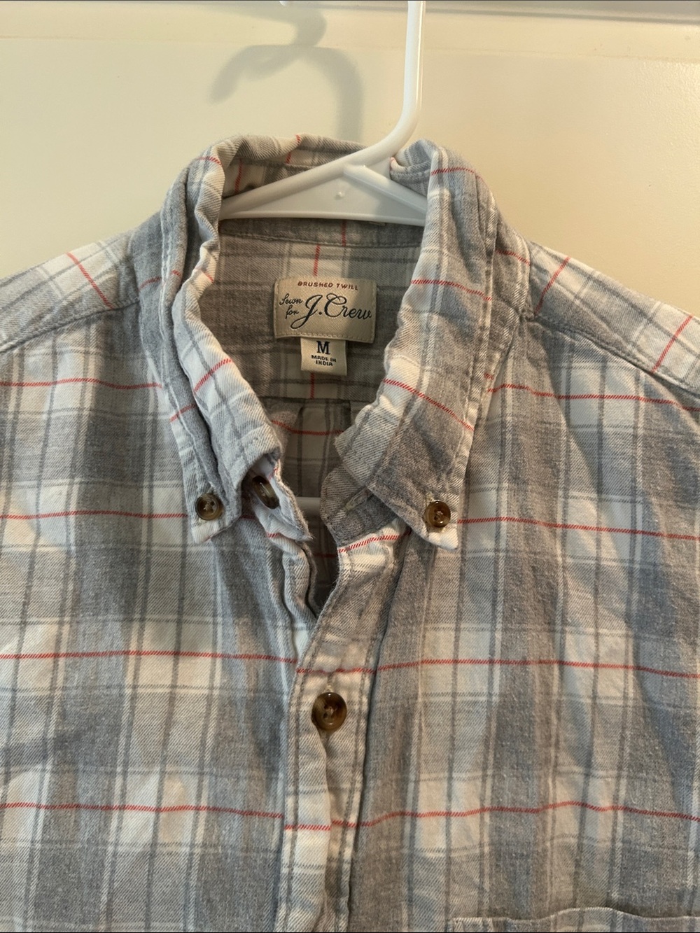 J. Crew Soft Brushed Twill Men's Gray Plaid Button-Down Slim Shirt Long Sleeve M
